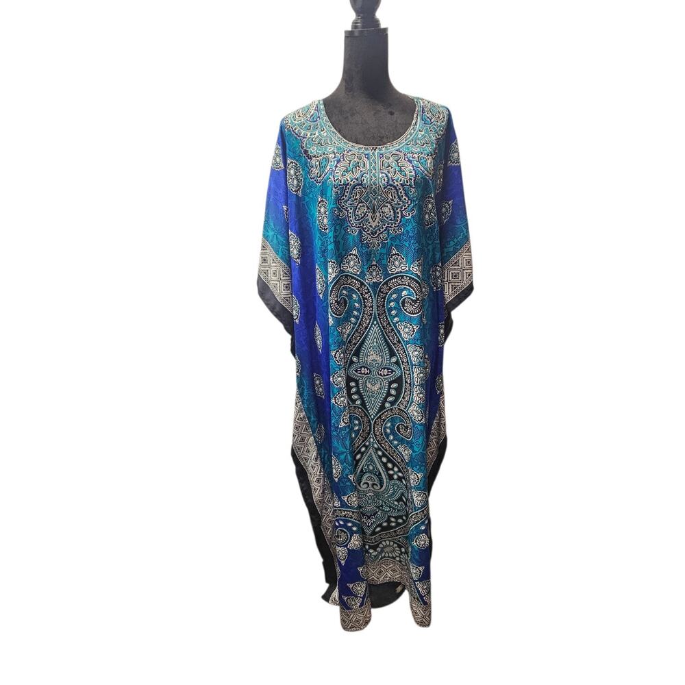 Vintage Kaftan Tunic Beach Cover Up Colorful Loungewear Kaftan Boho Indie OS